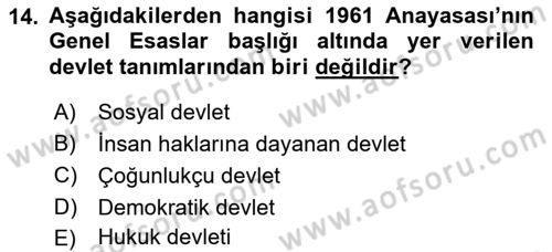 Türkiye´de Demokrasi Ve Parlamento Tarihi Dersi 2018 - 2019 Yılı (Final) Dönem Sonu Sınav Soruları 14. Soru