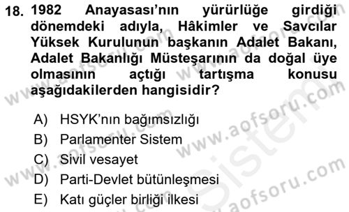 Türkiye´de Demokrasi Ve Parlamento Tarihi Dersi 2018 - 2019 Yılı (Final) Dönem Sonu Sınav Soruları 18. Soru