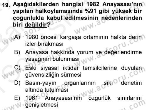 Türkiye´de Demokrasi Ve Parlamento Tarihi Dersi 2018 - 2019 Yılı (Final) Dönem Sonu Sınav Soruları 19. Soru