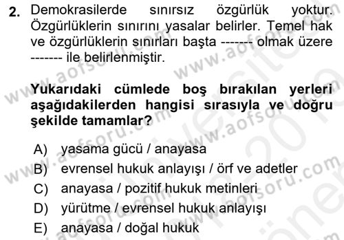 Türkiye´de Demokrasi Ve Parlamento Tarihi Dersi 2018 - 2019 Yılı (Final) Dönem Sonu Sınav Soruları 2. Soru