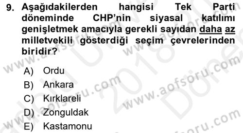 Türkiye´de Demokrasi Ve Parlamento Tarihi Dersi 2018 - 2019 Yılı (Final) Dönem Sonu Sınav Soruları 9. Soru