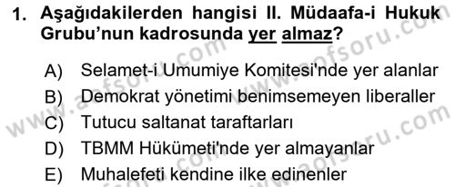Türkiye´de Demokrasi Ve Parlamento Tarihi Dersi 2018 - 2019 Yılı Yaz Okulu Sınav Soruları 1. Soru