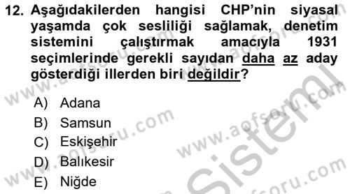 Türkiye´de Demokrasi Ve Parlamento Tarihi Dersi 2018 - 2019 Yılı Yaz Okulu Sınav Soruları 12. Soru