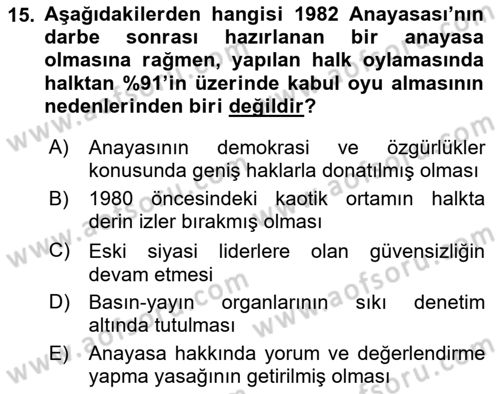 Türkiye´de Demokrasi Ve Parlamento Tarihi Dersi 2018 - 2019 Yılı Yaz Okulu Sınav Soruları 15. Soru