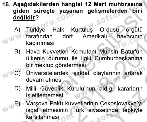 Türkiye´de Demokrasi Ve Parlamento Tarihi Dersi 2018 - 2019 Yılı Yaz Okulu Sınav Soruları 16. Soru