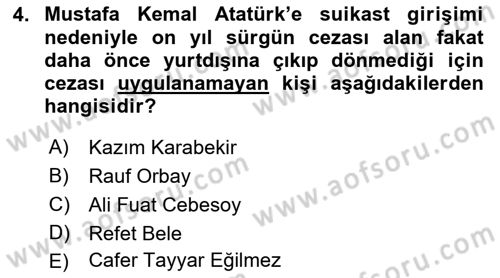 Türkiye´de Demokrasi Ve Parlamento Tarihi Dersi 2018 - 2019 Yılı Yaz Okulu Sınav Soruları 4. Soru