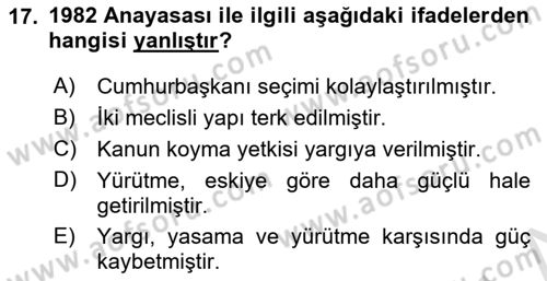 Türkiye´de Demokrasi Ve Parlamento Tarihi Dersi 2020 - 2021 Yılı Yaz Okulu Sınav Soruları 17. Soru