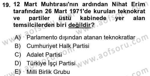Türkiye´de Demokrasi Ve Parlamento Tarihi Dersi 2020 - 2021 Yılı Yaz Okulu Sınav Soruları 19. Soru