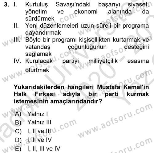 Türkiye´de Demokrasi Ve Parlamento Tarihi Dersi 2020 - 2021 Yılı Yaz Okulu Sınav Soruları 3. Soru