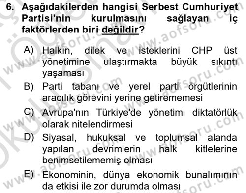 Türkiye´de Demokrasi Ve Parlamento Tarihi Dersi 2020 - 2021 Yılı Yaz Okulu Sınav Soruları 6. Soru