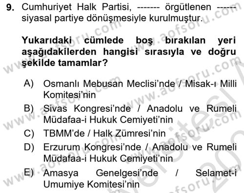 Türkiye´de Demokrasi Ve Parlamento Tarihi Dersi 2020 - 2021 Yılı Yaz Okulu Sınav Soruları 9. Soru