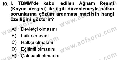 Türkiye´de Demokrasi Ve Parlamento Tarihi Dersi 2021 - 2022 Yılı (Vize) Ara Sınav Soruları 10. Soru
