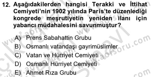 Türkiye´de Demokrasi Ve Parlamento Tarihi Dersi 2021 - 2022 Yılı (Vize) Ara Sınav Soruları 12. Soru