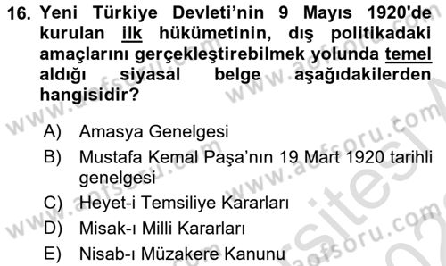 Türkiye´de Demokrasi Ve Parlamento Tarihi Dersi 2021 - 2022 Yılı (Vize) Ara Sınav Soruları 16. Soru