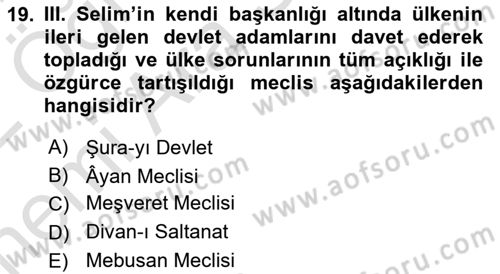 Türkiye´de Demokrasi Ve Parlamento Tarihi Dersi 2021 - 2022 Yılı (Vize) Ara Sınav Soruları 19. Soru