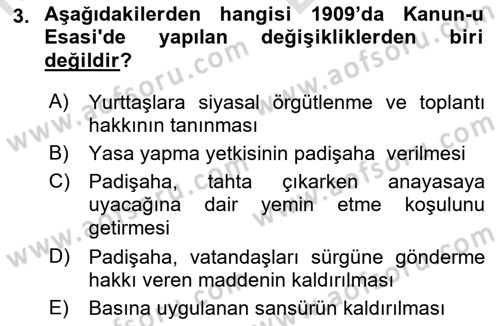 Türkiye´de Demokrasi Ve Parlamento Tarihi Dersi 2021 - 2022 Yılı (Vize) Ara Sınav Soruları 3. Soru