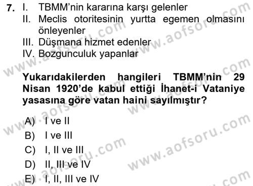 Türkiye´de Demokrasi Ve Parlamento Tarihi Dersi 2021 - 2022 Yılı (Vize) Ara Sınav Soruları 7. Soru