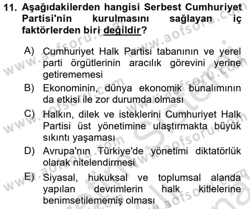 Türkiye´de Demokrasi Ve Parlamento Tarihi Dersi 2021 - 2022 Yılı (Final) Dönem Sonu Sınav Soruları 11. Soru