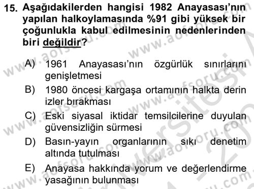 Türkiye´de Demokrasi Ve Parlamento Tarihi Dersi 2021 - 2022 Yılı (Final) Dönem Sonu Sınav Soruları 15. Soru