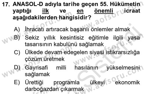 Türkiye´de Demokrasi Ve Parlamento Tarihi Dersi 2021 - 2022 Yılı (Final) Dönem Sonu Sınav Soruları 17. Soru
