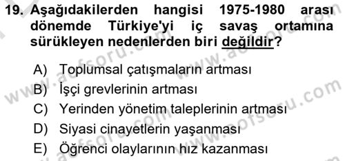 Türkiye´de Demokrasi Ve Parlamento Tarihi Dersi 2021 - 2022 Yılı (Final) Dönem Sonu Sınav Soruları 19. Soru