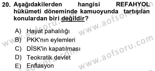 Türkiye´de Demokrasi Ve Parlamento Tarihi Dersi 2021 - 2022 Yılı (Final) Dönem Sonu Sınav Soruları 20. Soru