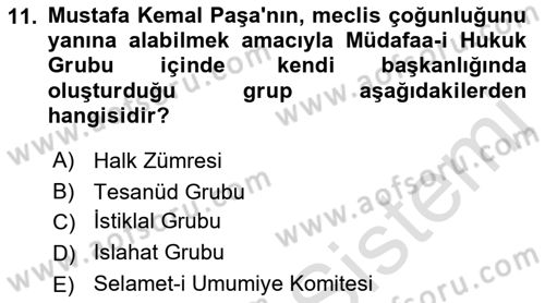 Türkiye´de Demokrasi Ve Parlamento Tarihi Dersi 2021 - 2022 Yılı Yaz Okulu Sınav Soruları 11. Soru