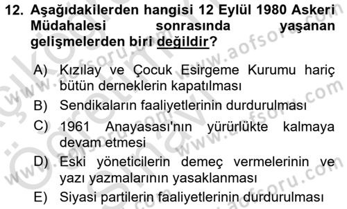 Türkiye´de Demokrasi Ve Parlamento Tarihi Dersi 2021 - 2022 Yılı Yaz Okulu Sınav Soruları 12. Soru