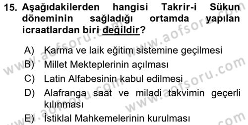 Türkiye´de Demokrasi Ve Parlamento Tarihi Dersi 2021 - 2022 Yılı Yaz Okulu Sınav Soruları 15. Soru