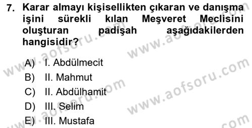 Türkiye´de Demokrasi Ve Parlamento Tarihi Dersi 2021 - 2022 Yılı Yaz Okulu Sınav Soruları 7. Soru