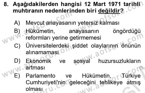 Türkiye´de Demokrasi Ve Parlamento Tarihi Dersi 2021 - 2022 Yılı Yaz Okulu Sınav Soruları 8. Soru