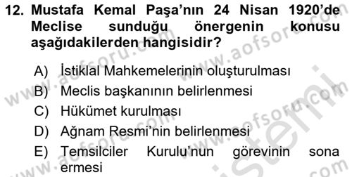 Türkiye´de Demokrasi Ve Parlamento Tarihi Dersi 2023 - 2024 Yılı (Vize) Ara Sınav Soruları 12. Soru