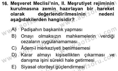 Türkiye´de Demokrasi Ve Parlamento Tarihi Dersi 2023 - 2024 Yılı (Vize) Ara Sınav Soruları 16. Soru