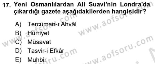 Türkiye´de Demokrasi Ve Parlamento Tarihi Dersi 2023 - 2024 Yılı (Vize) Ara Sınav Soruları 17. Soru