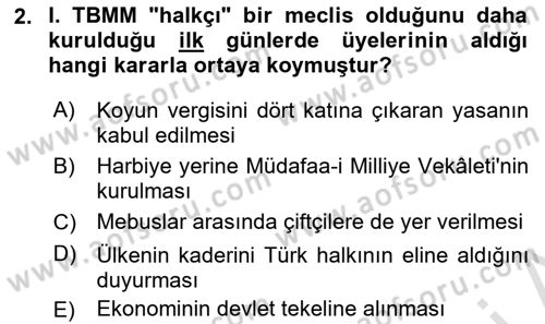 Türkiye´de Demokrasi Ve Parlamento Tarihi Dersi 2023 - 2024 Yılı (Vize) Ara Sınav Soruları 2. Soru