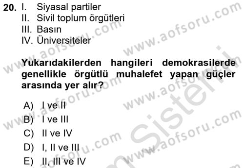 Türkiye´de Demokrasi Ve Parlamento Tarihi Dersi 2023 - 2024 Yılı (Vize) Ara Sınav Soruları 20. Soru