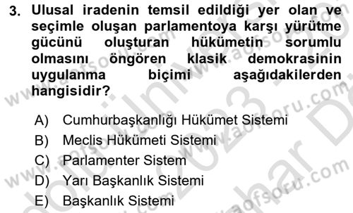 Türkiye´de Demokrasi Ve Parlamento Tarihi Dersi 2023 - 2024 Yılı (Vize) Ara Sınav Soruları 3. Soru