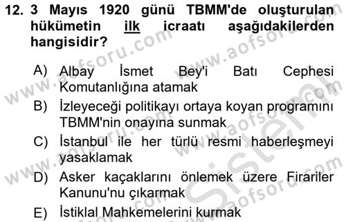 Türkiye´de Demokrasi Ve Parlamento Tarihi Dersi 2023 - 2024 Yılı (Final) Dönem Sonu Sınav Soruları 12. Soru