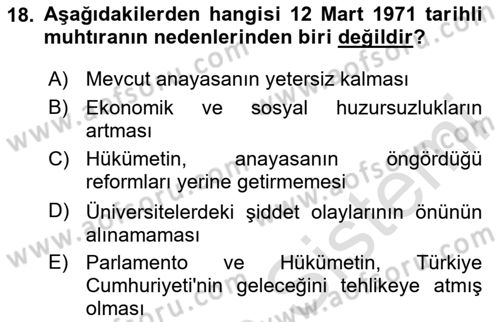 Türkiye´de Demokrasi Ve Parlamento Tarihi Dersi 2023 - 2024 Yılı (Final) Dönem Sonu Sınav Soruları 18. Soru