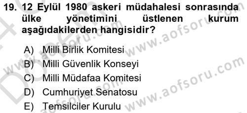 Türkiye´de Demokrasi Ve Parlamento Tarihi Dersi 2023 - 2024 Yılı (Final) Dönem Sonu Sınav Soruları 19. Soru
