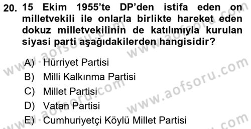 Türkiye´de Demokrasi Ve Parlamento Tarihi Dersi 2023 - 2024 Yılı (Final) Dönem Sonu Sınav Soruları 20. Soru