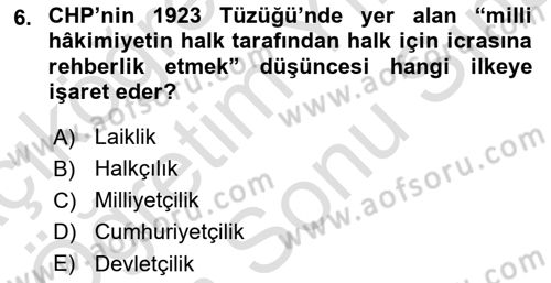 Türkiye´de Demokrasi Ve Parlamento Tarihi Dersi 2023 - 2024 Yılı (Final) Dönem Sonu Sınav Soruları 6. Soru