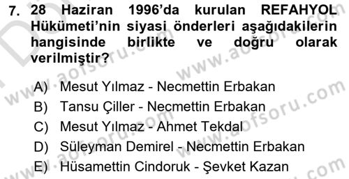 Türkiye´de Demokrasi Ve Parlamento Tarihi Dersi 2023 - 2024 Yılı (Final) Dönem Sonu Sınav Soruları 7. Soru