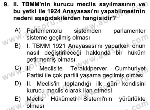 Türkiye´de Demokrasi Ve Parlamento Tarihi Dersi 2023 - 2024 Yılı (Final) Dönem Sonu Sınav Soruları 9. Soru