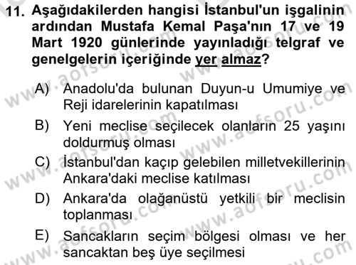 Türkiye´de Demokrasi Ve Parlamento Tarihi Dersi 2024 - 2025 Yılı (Vize) Ara Sınav Soruları 11. Soru