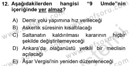 Türkiye´de Demokrasi Ve Parlamento Tarihi Dersi 2024 - 2025 Yılı (Vize) Ara Sınav Soruları 12. Soru