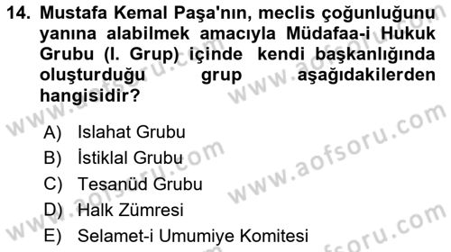 Türkiye´de Demokrasi Ve Parlamento Tarihi Dersi 2024 - 2025 Yılı (Vize) Ara Sınav Soruları 14. Soru