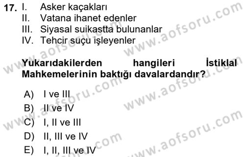 Türkiye´de Demokrasi Ve Parlamento Tarihi Dersi 2024 - 2025 Yılı (Vize) Ara Sınav Soruları 17. Soru