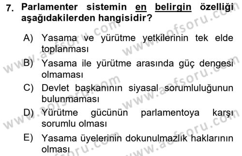 Türkiye´de Demokrasi Ve Parlamento Tarihi Dersi 2024 - 2025 Yılı (Vize) Ara Sınav Soruları 7. Soru