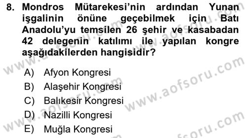 Türkiye´de Demokrasi Ve Parlamento Tarihi Dersi 2024 - 2025 Yılı (Vize) Ara Sınav Soruları 8. Soru
